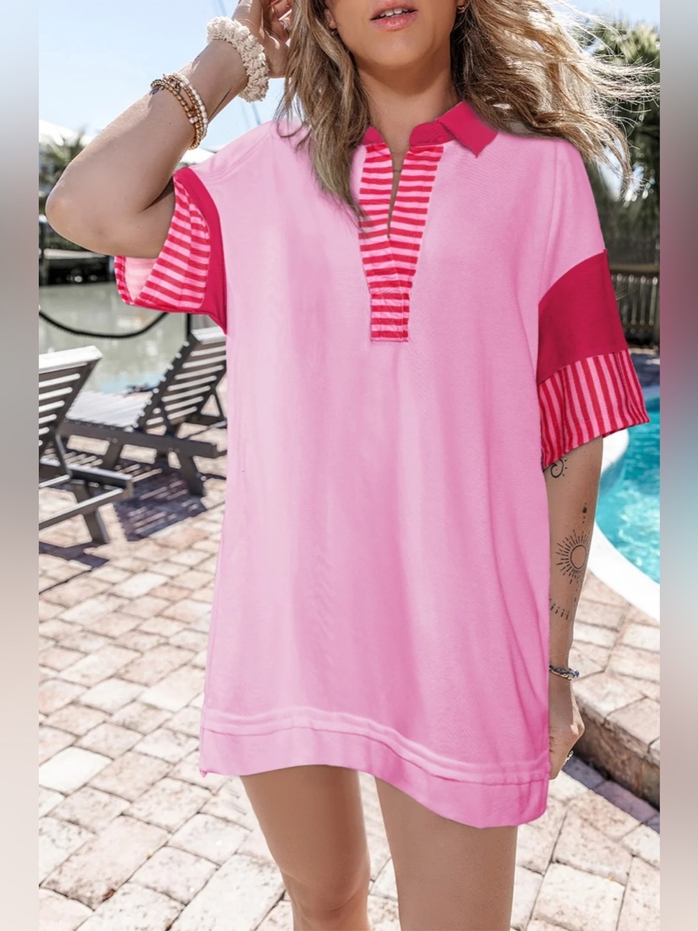 Color Block Johnny Collar Half Sleeve Dress